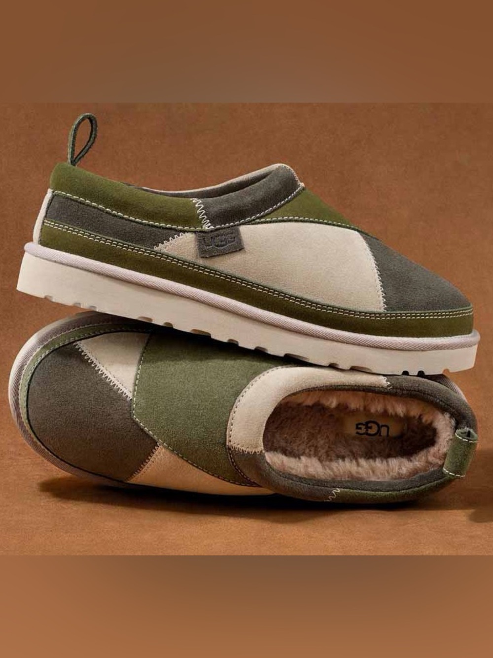 EUC UGG Tasman RARE ReImagined Patchwork Color Block Slippers Green & Brown